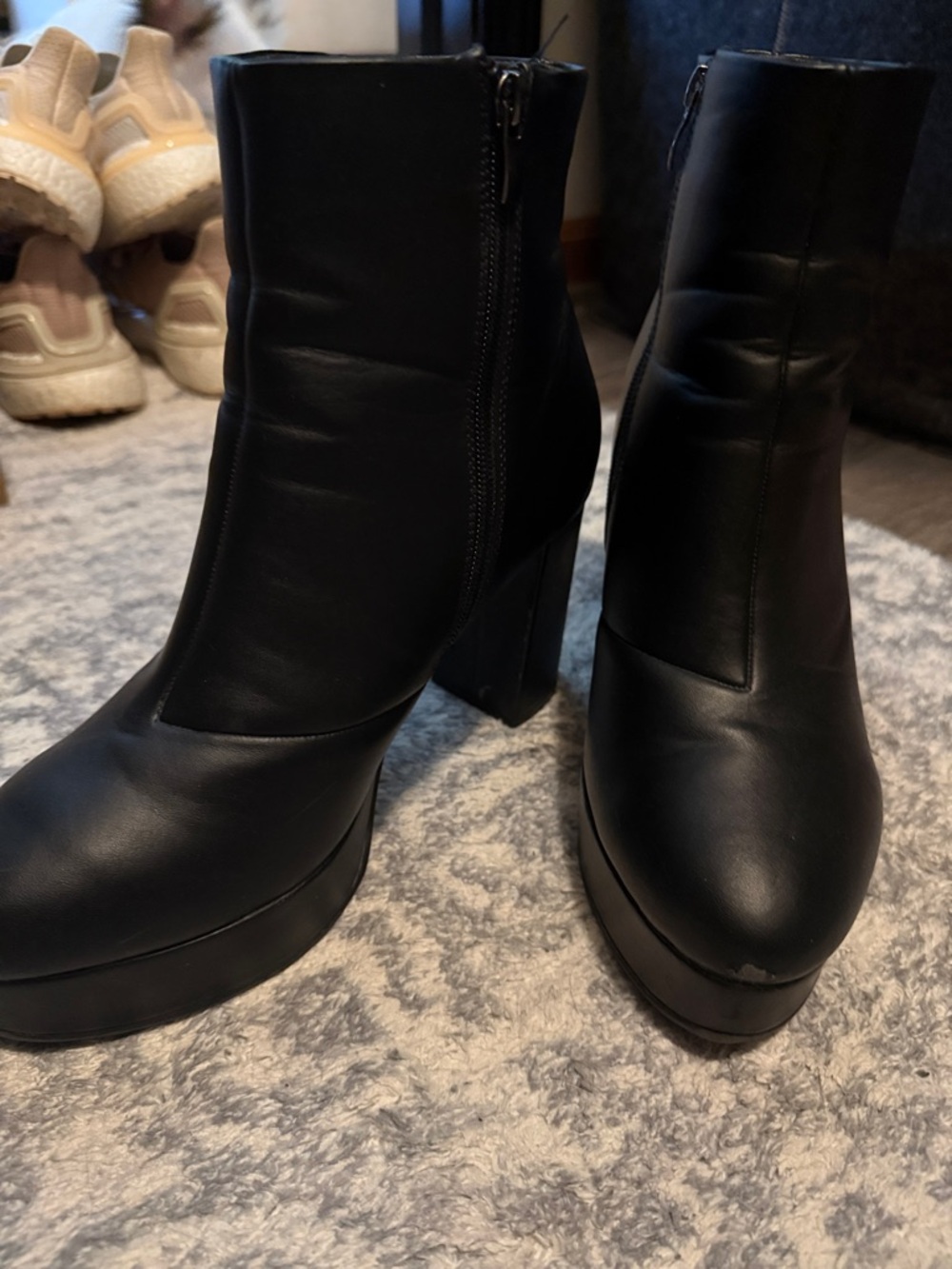 Black Platform Ankle Booties with Side Zip
